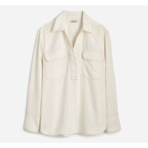 Madewell Contrast Stitch Popover Shirt XXS Ivory Long Sleeve Tunic Oversized